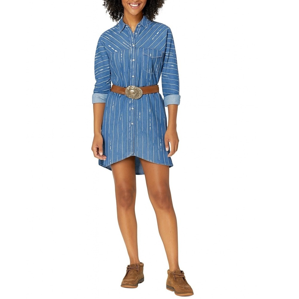 Pendleton Delaney Tunic Hi-Low Denim Western Shirt Dress Long Sleeve Large Blue